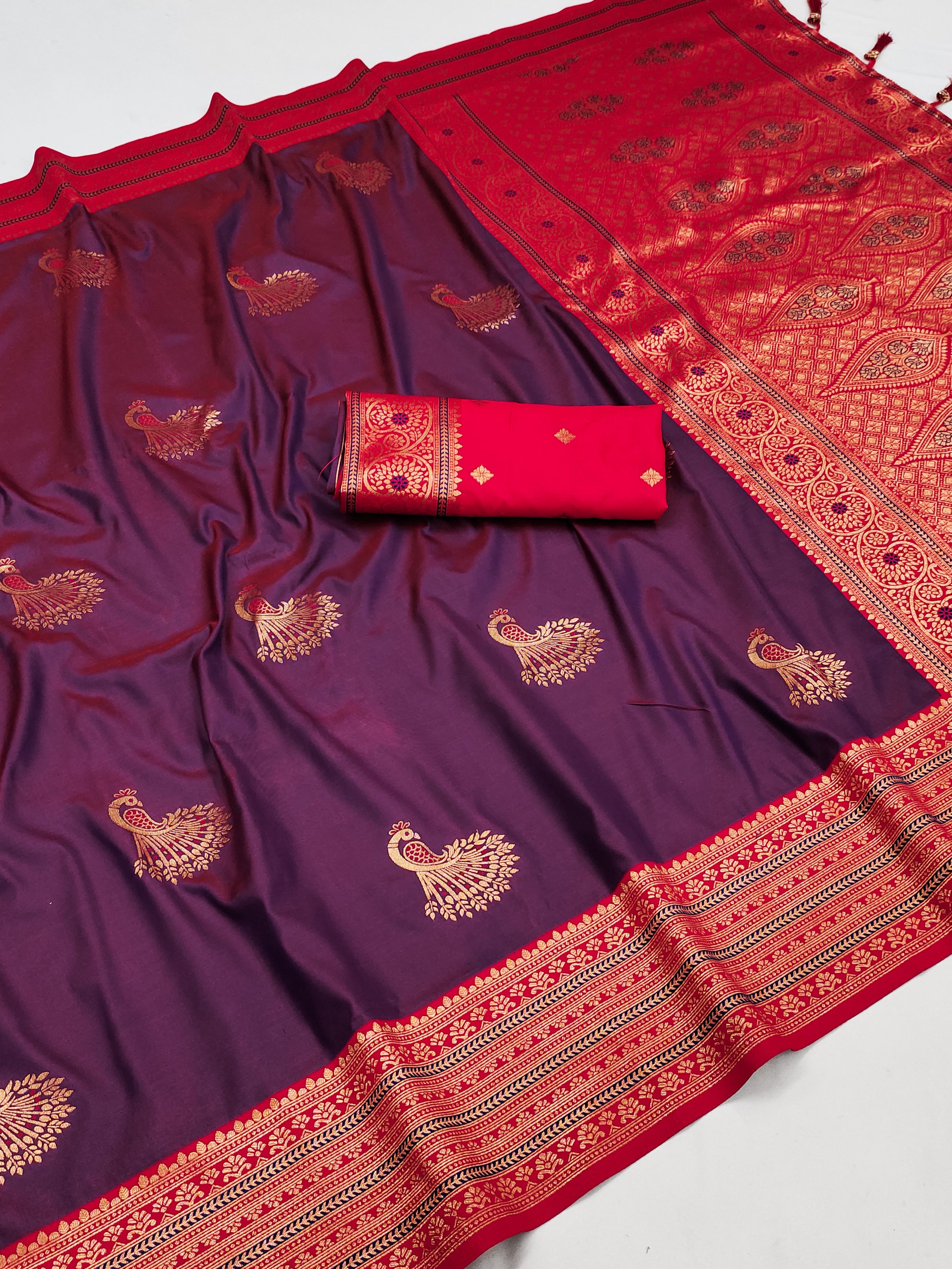 Soft Silk Zari Weaving Paithani Style Peacock hues dancing Saree.